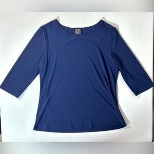 Clara Sunwoo Navy Blue Top M 3/4 Sleeve Scoop Neck